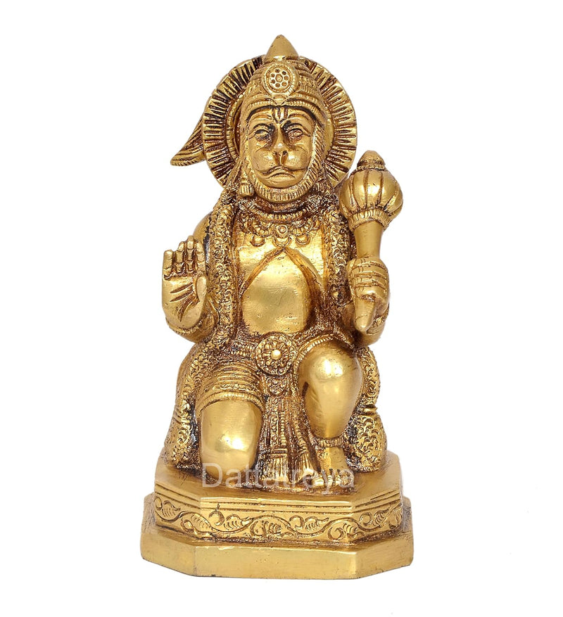 Brass Hanuman JI Sitting Statue Idol Sculpture Statue Home Decor Pooja Mandir (Height: 5.5 Inch)