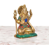 Lord Shiva brass statue with trident and blessing hand, detailed multicolor ornaments