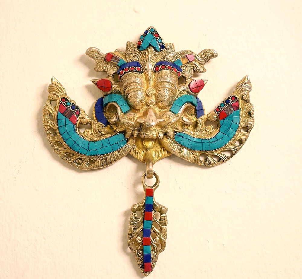 Brass Kirtimukha Wall Hanging for Home Door Décor – Auspicious Vastu & Protection Symbol  (Height: 10 Inches)