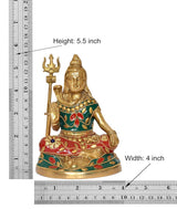 Brass Shiva murti sculpture, 5.5 in height shown; teal and red painted clothing