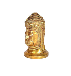 Golden brass Hanuman head idol, side profile with carved hair and moustache