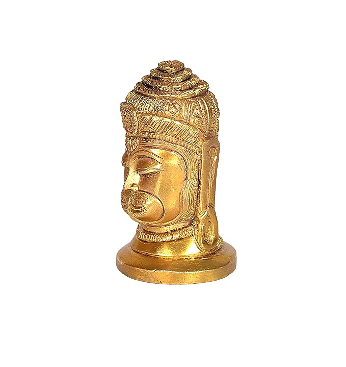 Brass Hanuman Head Face Idol Showpiece Home Office Golden Height 4 Inches