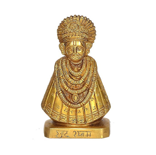 Baba Khatu Shyam ji Idol Statue Showpiece for Home and Pooja Decoration Golden in Brass (Height: 6 Inches)