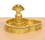 Front view of Shiva Ling murti in brass with detailed ring stand and tray base