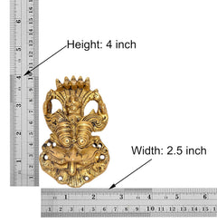 Brass evil eye wall hanging, 4-inch height, detailed crown and round base