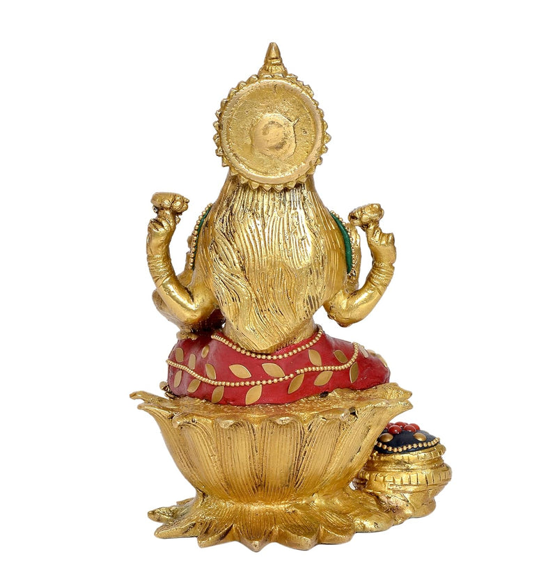 Brass Lakshmi Statue - Handcrafted Goddess Lakshmi Idol for Home Decor and Pooja - Hindu Goddess of Wealth Figurine Multicolor (Height: 7 Inch) (Multicolor )