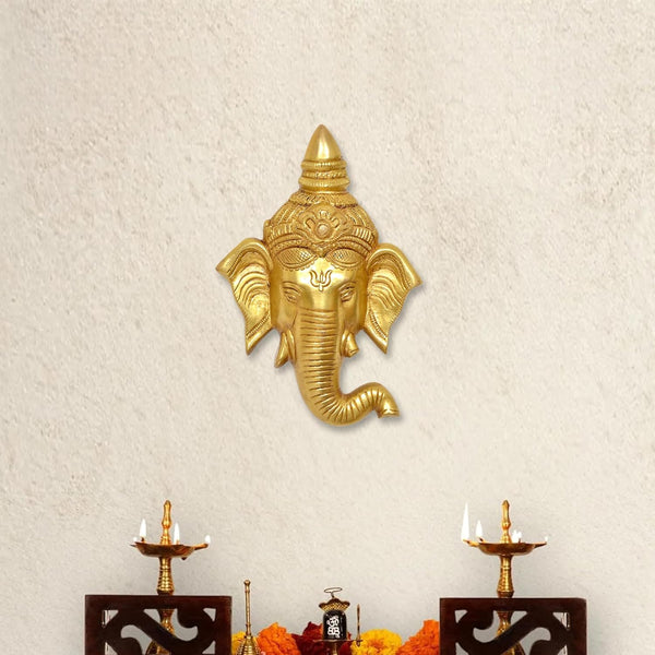 Brass Ganesha Wall Hanging for Home Decor Diwali Gifts,Diwali, for Pooja,Temple Decor Golden Color (Height 7 Inch)