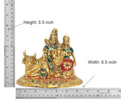 Metal Shiva Parvati Kartikeya & Ganesha with Nandi figurine, 5.5 in height, 6.5 in width