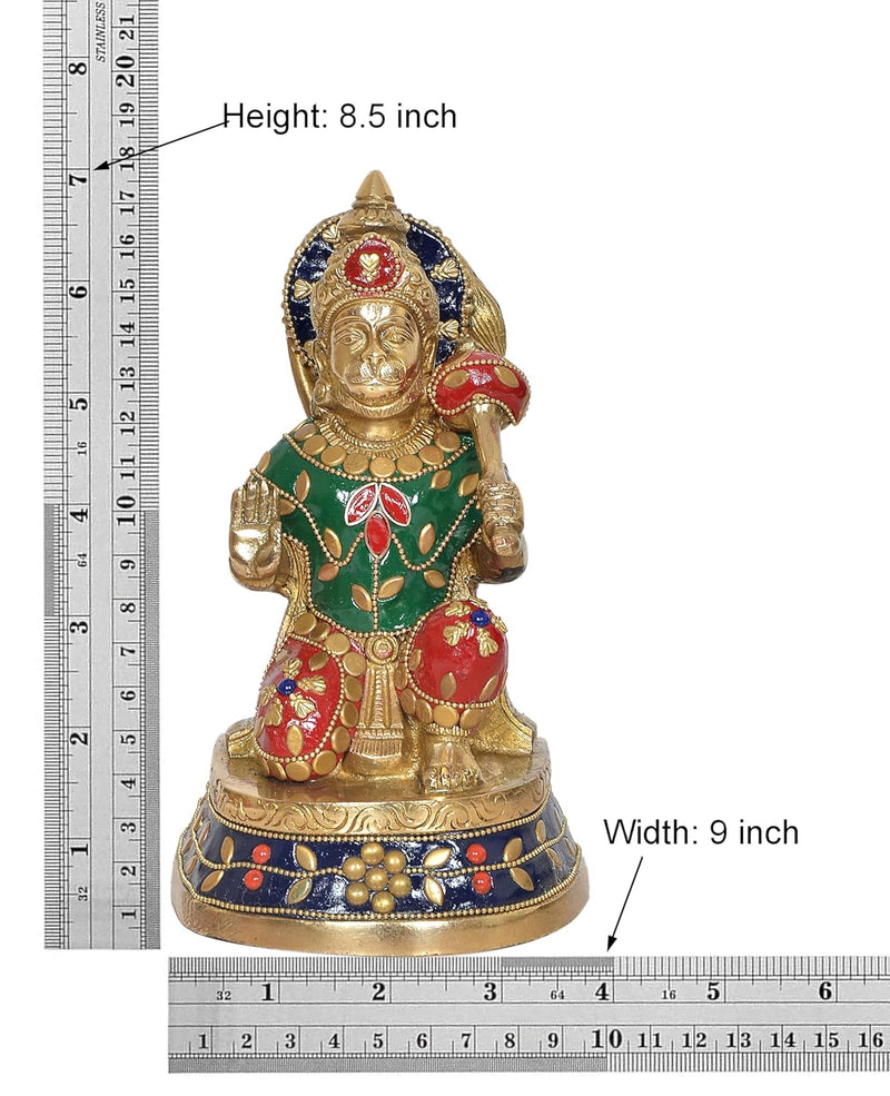 Brass Hanuman JI Sitting Statue Idol Sculpture Statue for Home Decor Pooja Mandir (Height: 7 Inch)