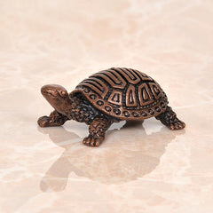 Copper tortoise figurine with engraved shell detail, handcrafted 1 inch home decor