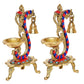 Brass Pair of Bird Peacock Oil Lamp Stand | Bell Diya | (Pack of 2) Height :8 inches