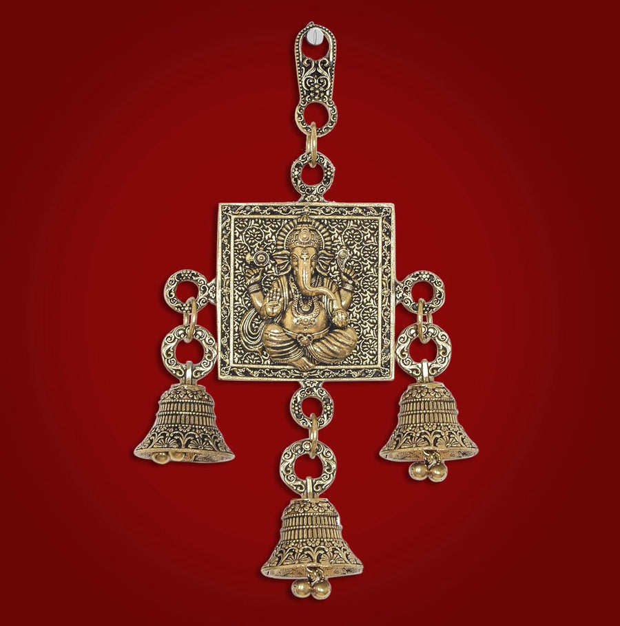 Superfine Brass Lakshmi Ganesh Wall Hanging with Bells (Height: 6.5 Inch) Craft Detail