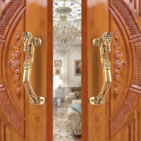 Brass Horse Head Door Handle (Pack of 1) (Height : 8 inch)