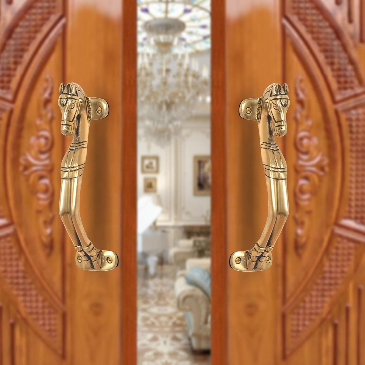 Brass Horse Head Door Handle (Pack of 1) (Height : 8 inch)