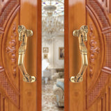Brass horse head door handle with arched lever and end mounting plates
