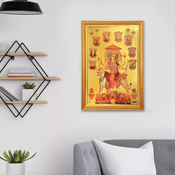 Maa Nav Durga Foil Poster with Frame Wall Decor Length 20 Inch X Width 14 Inch