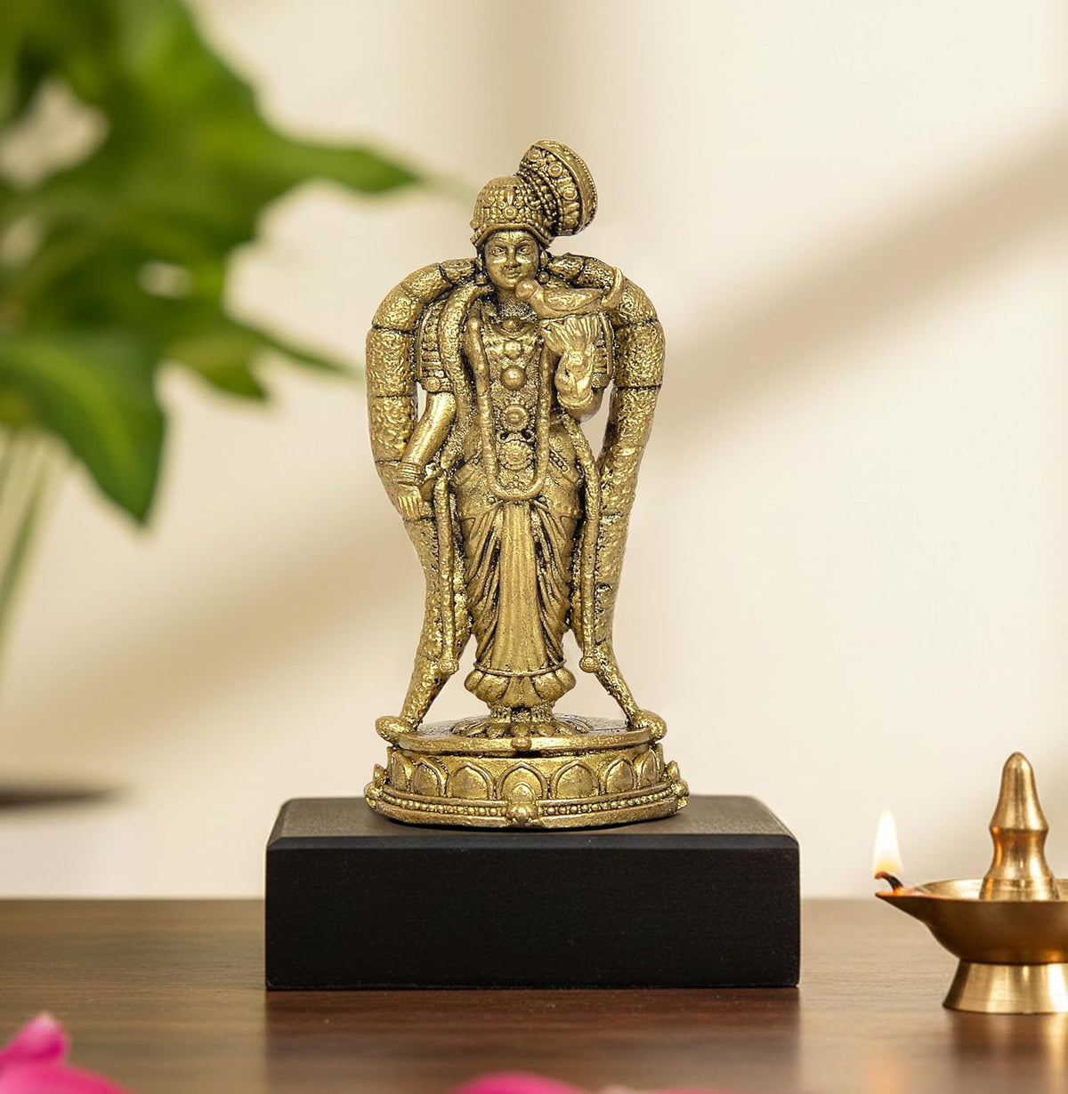 Panchaloha Goddess Meenakshi / Goda devi with Lotus and Parrot Idol (Height: 3.5 Inch)