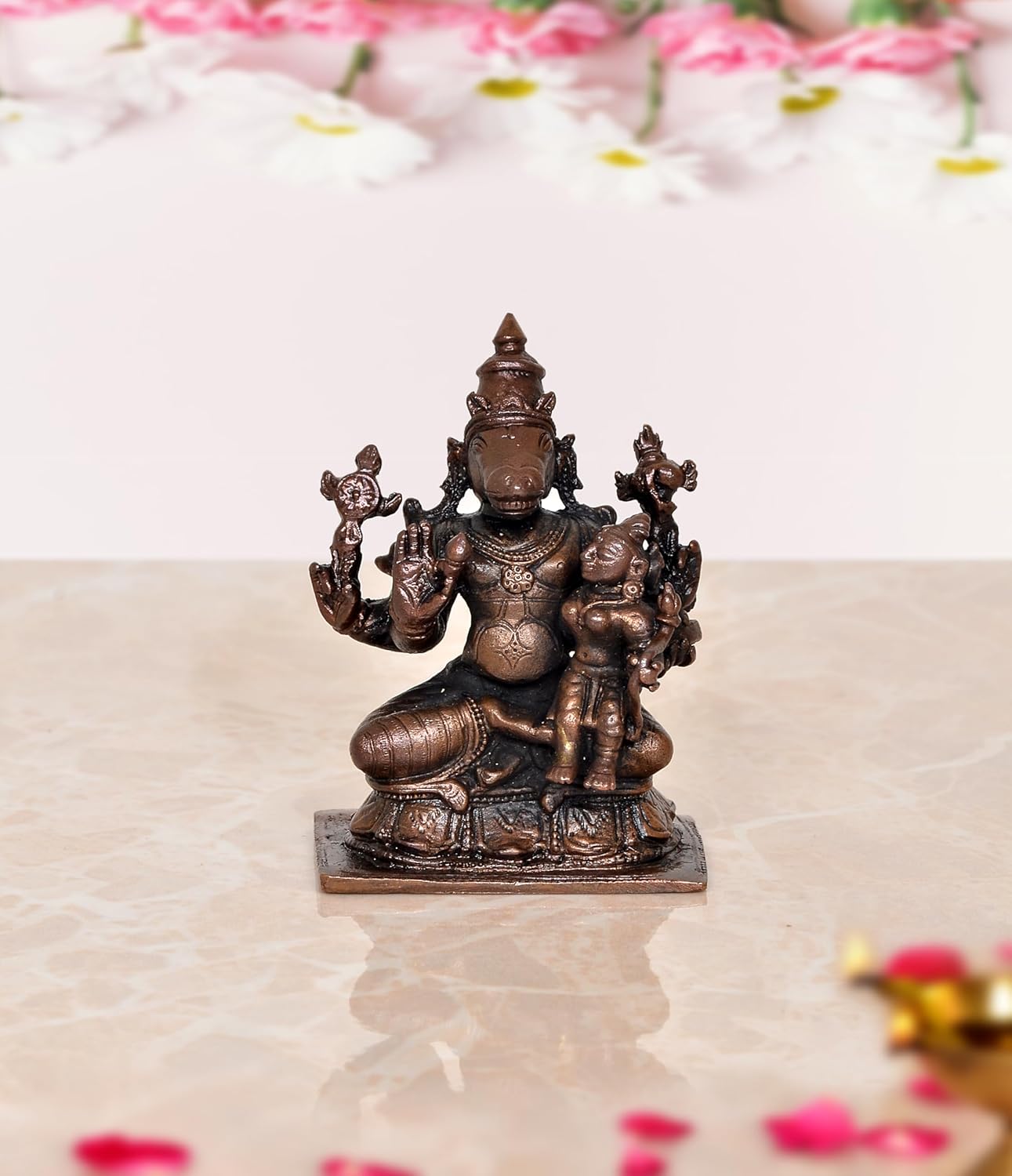 Copper Lakshmi Hayagriva Statue for Home, Mandir Pooja Decor Idol Color-Copper (Height: 2.5 Inch)