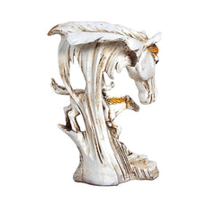Resin horse and rider figurine, rear/side view, white with gold striped mane