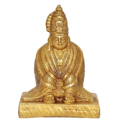 Golden brass Tulja Bhavani idol statue, front view with ornate crown and jewelry