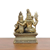 Brass Shiva family idol rear angle, ornate base and seated figures