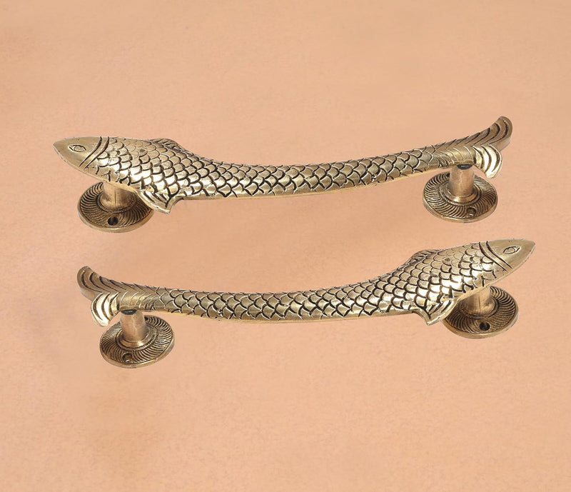 Brass Fish Door Handle Pair (Pack of 2) (Height : 11.5 inch)