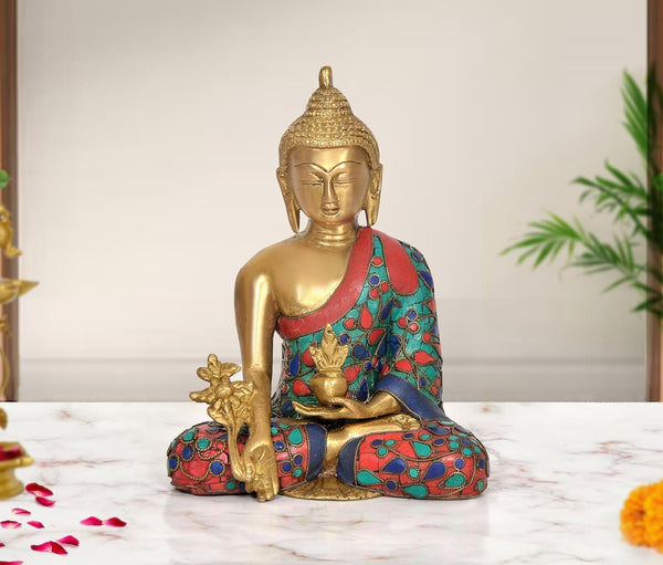 Brass Varada Mudra Gautam Buddha Statue (Height: 8 inch) (Multicolor)