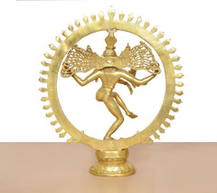 Golden brass Natraj Lord Shiva dancing idol with detailed halo spikes and arms pose