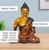 AONA brass Buddha idol, Abhaya Mudra, multicolor finish, seated, 24 inch