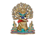 Dakshinamurti Shiva showpiece statue with four kneeling devotees, multicolor brass