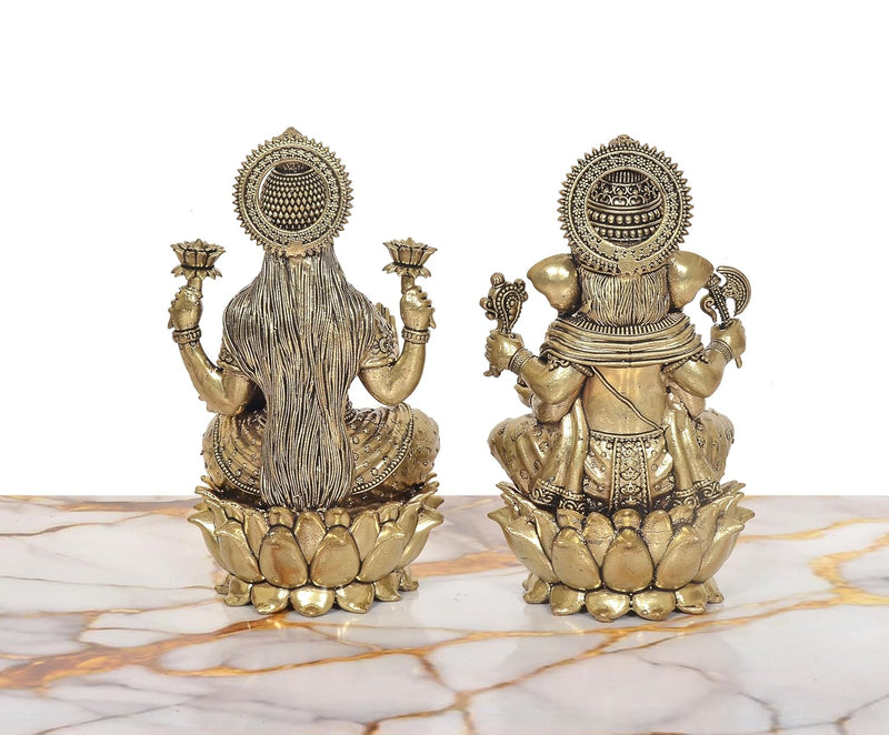Bronze Lakshmi Ganesh Statue (Height: 7 Inches)