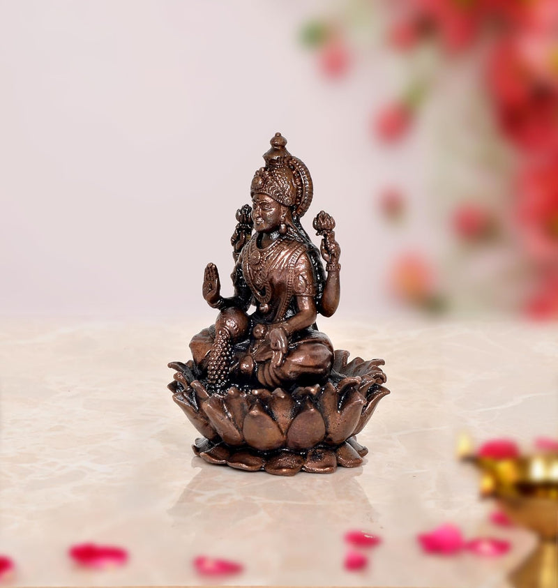 Copper Lakshmi Laxmi Statue Idol Murti for Home Temple Office Mandir, (Height: 3.5 Inch)