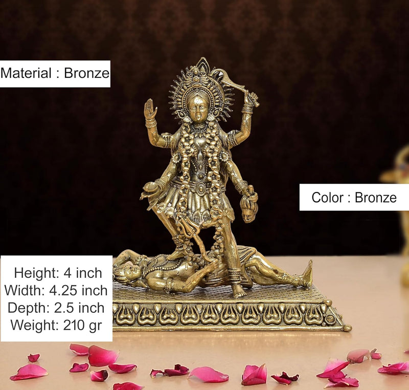 Bronze Mahakaali Idol with Shivji (Height: 4 inch)