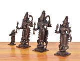 Copper Ram Darbar statues from side angle: Ram, Sita, Lakshman, Hanuman figurines