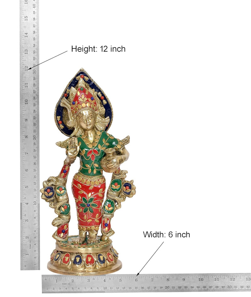 Brass Radha Idol Statue Radha Rani Murti Sculpture for Home Office Pooja Mandir Decor (Height 12 inch)