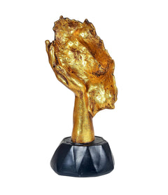 Aone Traders Resin Thinking Man Statue, rear angle, gold-tone finish on black base
