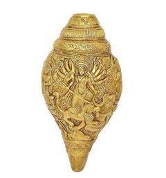 Brass shankh wall hanging, Durga Ma relief figure in the center