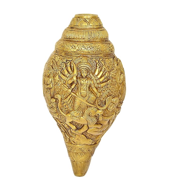 Brass Durga Wall Hanging Shankh Durga Ma Design on Shankh Home Decor, Height 9.5" I Home Decor