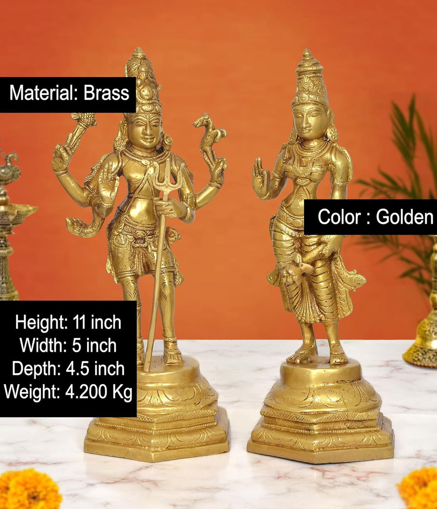 Brass Standing Shiv Parvati Statue (Height: 11 Inch) Craft Detail