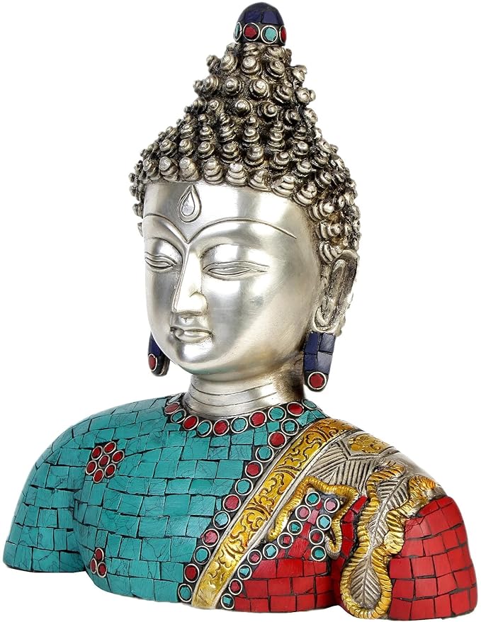 Lord Buddha Bust Statue Idol - (Brass Height 11") Craft Detail