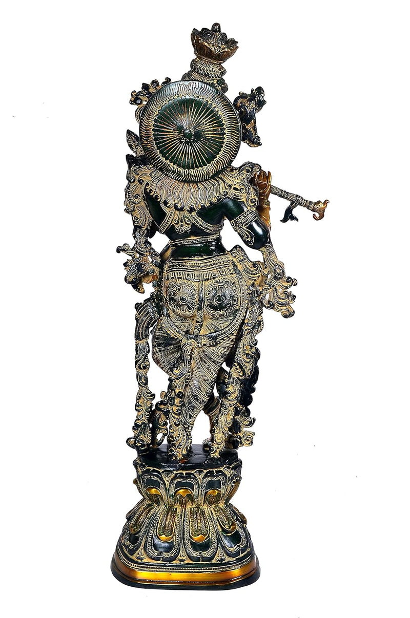 AONA Brass Lord Krishna Idol Statue Decorative Showpiece Sculpture Multicolour Height 29 Inches