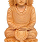 Buddha Statue Handmade Lord Buddha Sitting Posture in Lotus Leaf Fine Carved Wooden 8 Inch Sculpture