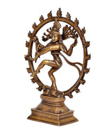 Messing-Nataraj-Idol von Lord Shiva, Seitenansicht mit tanzender Pose auf Sockel