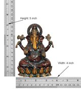 Lord Ganesha brass idol with height 5 inch; seated figure with raised hands on lotus base