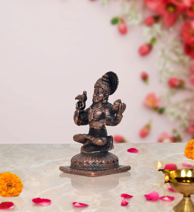 Copper Shri Sharada Devi Statue for Home, Mandir Pooja Decor Idol (Height: 2 Inch)