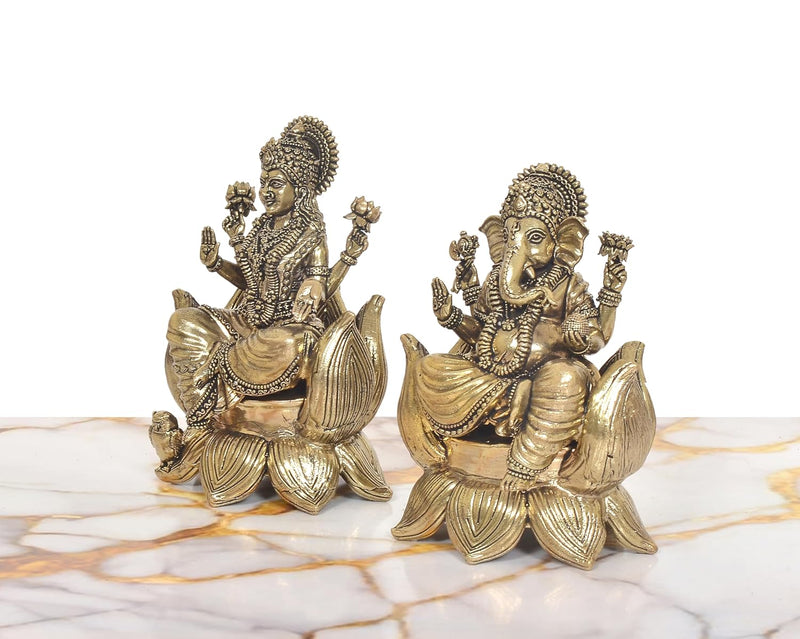 Bronze Lakshmi Ganesh Statue (Height: 5.5 Inch)
