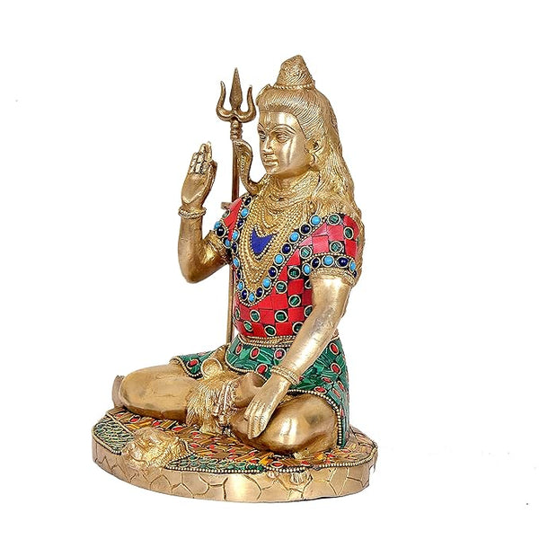 Brass Lord Shiva Statue for Home Decoration, Bhole Nath Idol Lord Shiva God of Destroying Evil, Ignorance, and Death(Height: 9.5 Inches) Study Setting