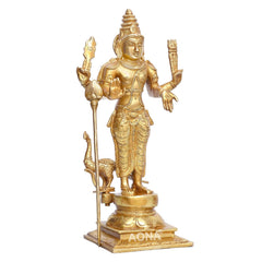 Brass Gold Kumar Kartikeya Statue (Height: 12 Inches)