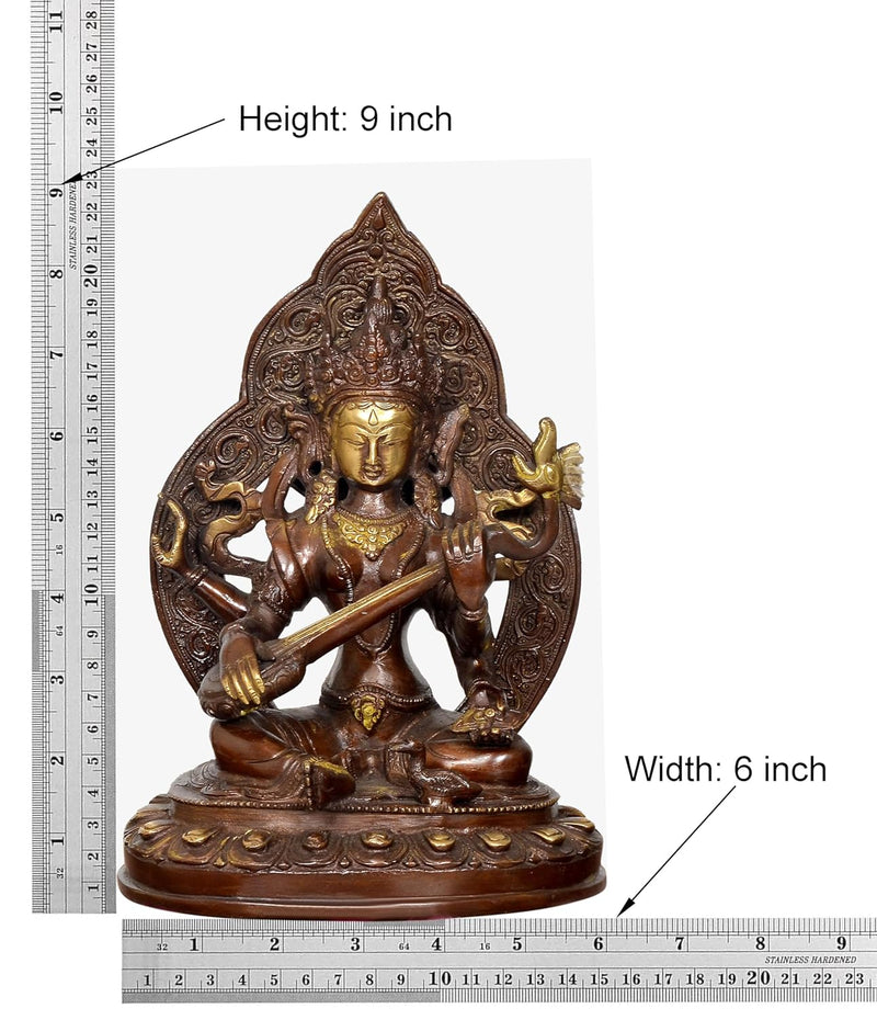 Brass Tara Devi Statue Goddess Saraswati in Nepalese Style for Home Decor and Office, Thoughtful Spiritual Gift (Height 9 Inch)