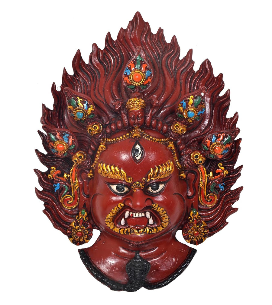 Resin Nazar Battu - Mahakal Wall Hanging Mask Nepali Style (Height : 13 Inches) (Red) Craft Detail